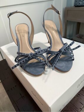Studded Knot Slingback Heels in Dusty Blue